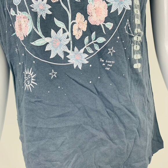 New Grayson Threads Juniors Sz Small Celestial Flowers Tee Shirt Top Gray NWT - Picture 5 of 8